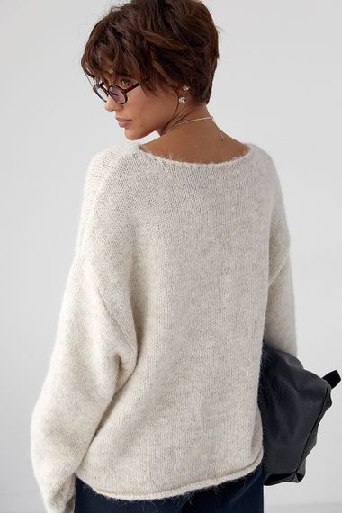 В'язаний мохеровий джемпер із широкими рукавами - бежевий цвет, ONE SIZE (є розміри) | Зображення 1