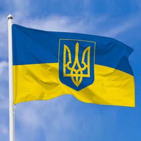 Флаг Украины с гербом по середине 100х50 см