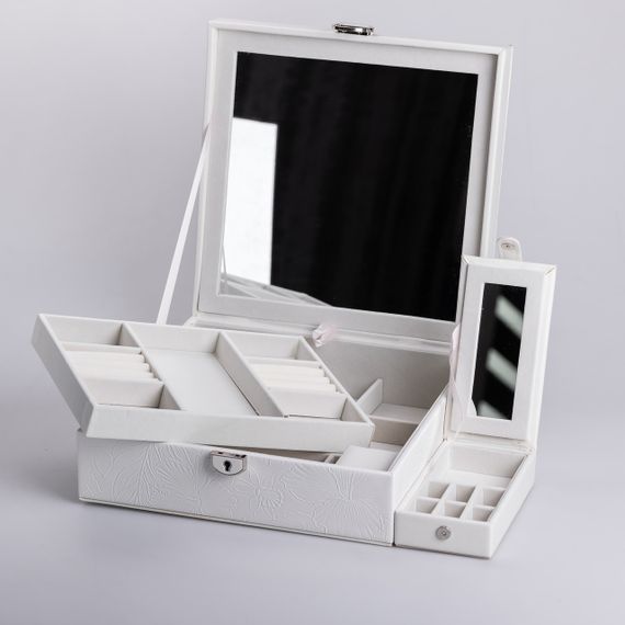 Шкатулка для украшений из эко кожи 2 яруса с замком органайзер для ювелирных изделий | Зображення 2