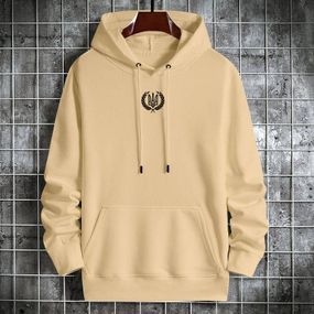 Мужской теплый худи на флисе с принтом Тризуб OC2233 цвет бежевый, размер S