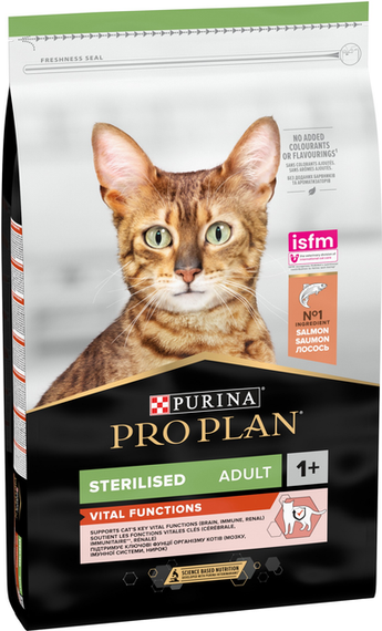 Сухий корм Purina PRO PLAN Sterilised Adult 1+Vital Functions для дорослих стерилізованих котів, лосось 10 кг | Зображення 1