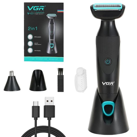 Машинка для стрижки 2в1, от USB, VGR V-601 / Электробритва с подставкой / Мужской аккумуляторный триммер