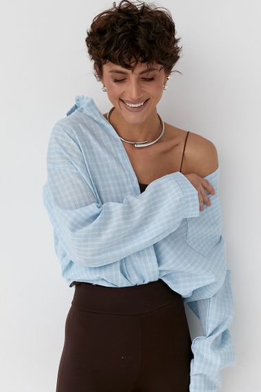 Класична сорочка в дрібну клітинку - блакитний цвет, ONE SIZE (є розміри)