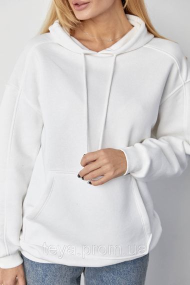 Утеплене жіноче худі з кишенею-кенгуру колір молочний FL_000854 | Зображення 3