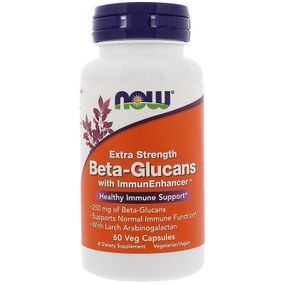 Бета-глюканы, Beta-Glucans, Now Foods, для иммунитета, дополнительная сила, 250 мг, 60 вегетарианских капсул
