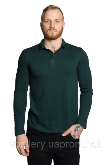 Футболка ПОЛО чоловіча з довгим рукавом — МІКРОЛАКОСТА — колір Темно-зелений M
