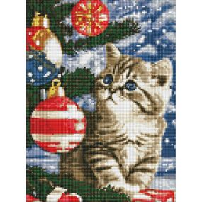 Алмазная мозаика без подрамника "Котенок под елкой" AMO7787 30х40 см