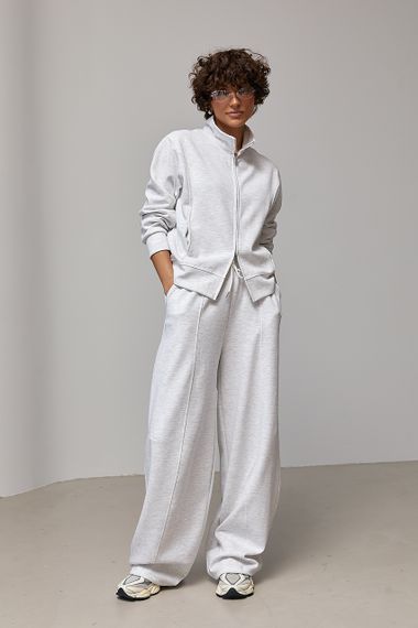 Однотонний спортивний костюм з кофтою на блискавці та штанами багі - світло-сірий цвет, M (є розміри)