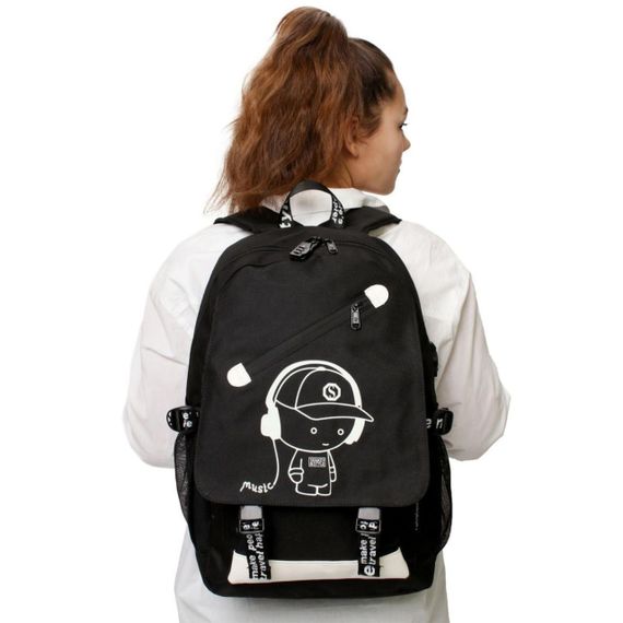 Молодежный рюкзак с USB, (46х30х15), светящийся в темноте / Светоотражающий школьный рюкзак на 5-11 класс | Зображення 2