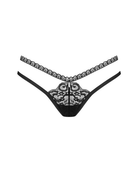 Трусики-стрінги Obsessive Blomentis thong, XS/S, чорні, мереживні, боковинки — подвійні смужки Sex Aura | Зображення 2