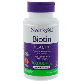 Біотин, Biotin, Natrol, полуниця, 10000 мкг, 60 таблеток
