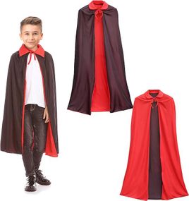 Плащ накидка вампіра 140 см, мантія Дракули двухстороння червона чорна з коміром для образу для Хелловіну карнавалу вечірок