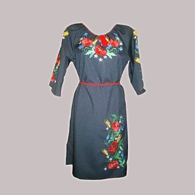 Платье вышитое Украинская вышиванка 416 цвет чёрный размер L/XL