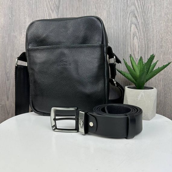 Набір сумка чоловіча шкіряна через плече чорна та шкіряний ремінь (1507+1377) | Зображення 8
