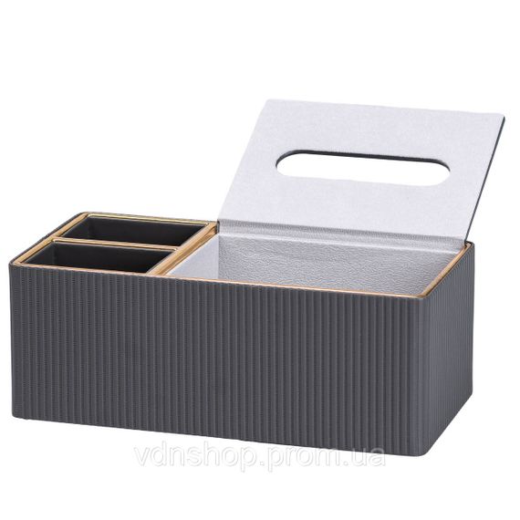 Салфетница-органайзер из эко-кожи 3 отделения 27*14*10.5 см Серый HP9191 | Зображення 4