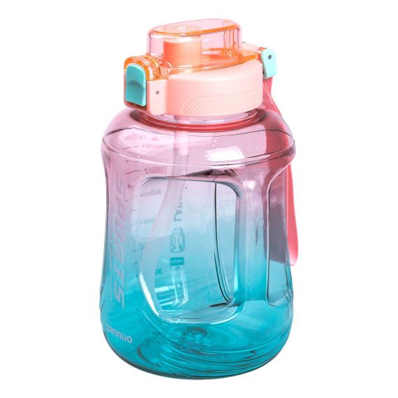 Пляшка для води спортивна 1.6 л пластикова з трубочкою з ремінцем 22 см Рожева HP-14-35P | Зображення 1