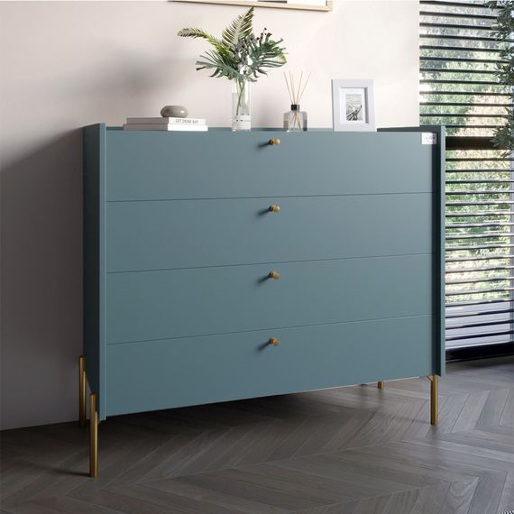 Комод із 4 шухлядами LION Wood із золотими ніжками 100х90х45 см Граніт сірий (LION-042961)