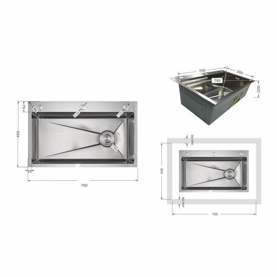 Lidz Handmade H7545 Мойка для кухни интегрированная Decor Honeycomb 3,0/1,0 мм LDH7545DEC48372 | Зображення 1