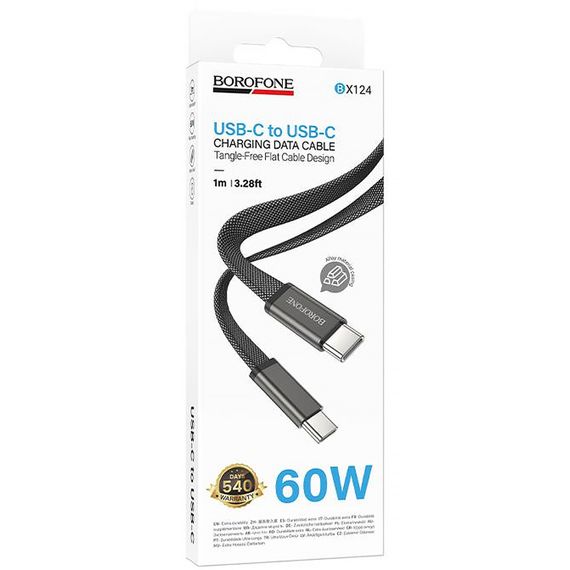 Дата кабель Borofone BX124 Peace Type-C to Type-C 60W (1m) Black | Зображення 1