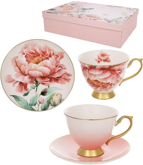 Чайно-кавовий порцеляновий набір "Pink Peony" 6 чашок 200мл та 6 блюдець | Зображення 1