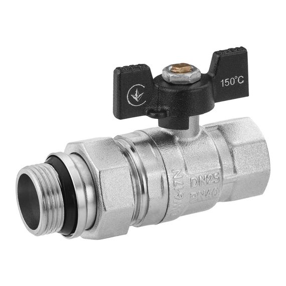 Кран-американка кульовий прямий Kroner 1" ВЗ PN40 метелик, нікельований (CV033222)