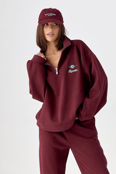 Спортивний теплий костюм з вільним світшотом і штанами - бордо цвет, ONE SIZE (є розміри) | Зображення 2