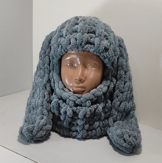 Балаклава колір 87 плюшева з вушками зайчик сіра puffy | Зображення 1