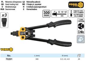 Заклепочник Польша двуручный Ø=3,2/4,0/4,8 м l=300 мм VOREL-70201