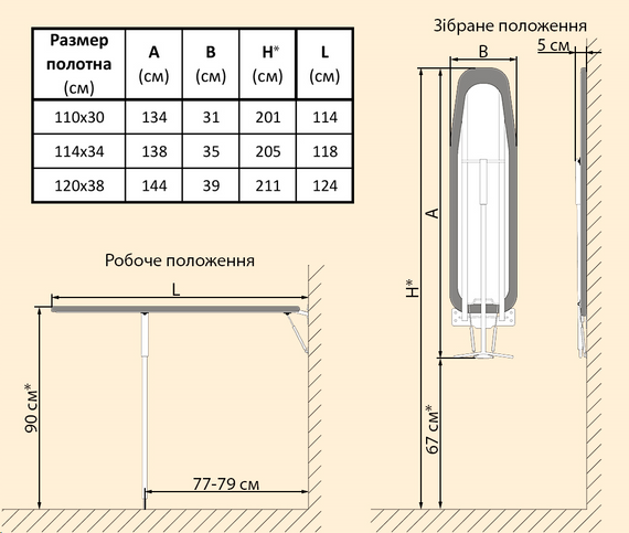 Прасувальна дошка настінна на опорі, 110*30 | Зображення 8