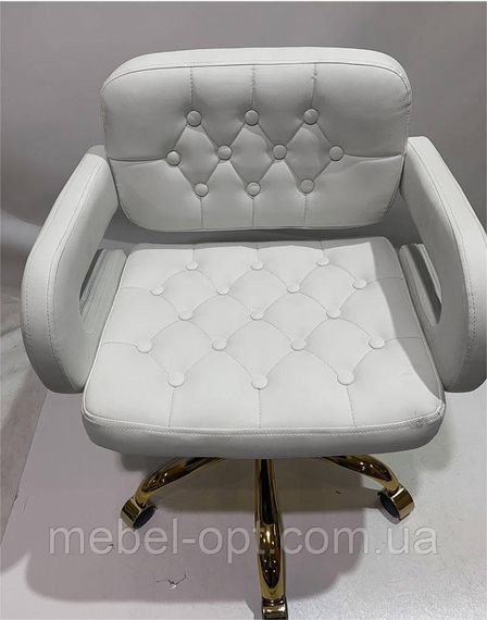 Крісло з підлокітниками на хромованій хрестовині з колесами Gor Modern Office шкірозамінник білий | Зображення 7