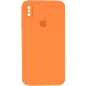 Чехол Silicone Case Square Full Camera Protective (AA) для Apple iPhone XS / X (5.8") Червоний / Red Салатовий/Neon green