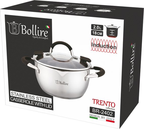 Каструля Bollire Trento BR-2402, 2 л, 18 см, з нержавіючої сталі з кришкою, для всіх типів плит | Зображення 2