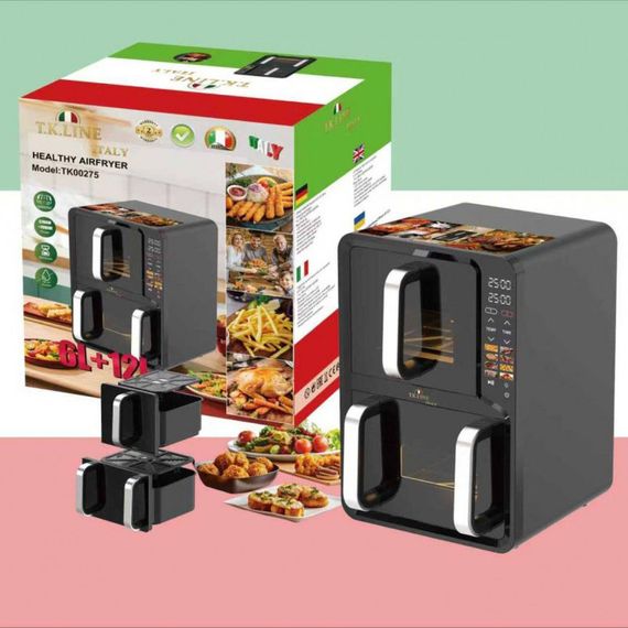 Двокамерна аерофритюрниця T.K.Line TK00275 12л і 6л потужність 5200Вт + 2000Вт HD-37