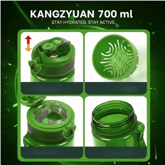 Пляшка KANGZYUAN 700 мл — Зелена Tritan BPA-free, ударостійка, спортивна з ергономічною кришкою | Зображення 2