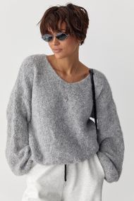Мохерова кофта з V-подібним вирізом - світло-сірий цвет, ONE SIZE (є розміри)