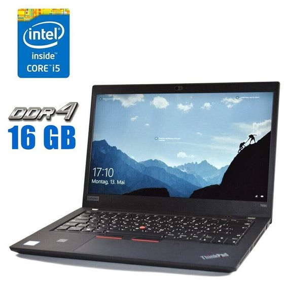 Ультрабук Lenovo ThinkPad T490 / 14" (1920x1080) IPS / Intel Core i5-8250U (4 (8) ядра по 1.6 - 3.4 GHz) / 16 GB DDR4 / 480 GB SSD / Intel UHD Graphics 620 / WebCam б/в