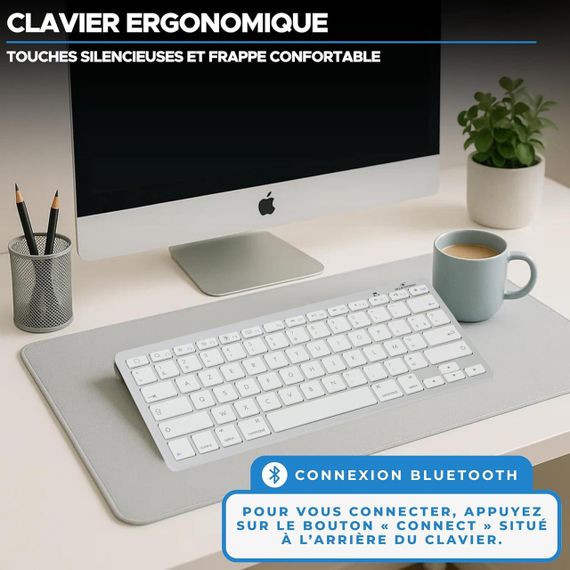 Бездротова клавіатура Bluetooth Bluestork компактна, ультратонка AZERTY, легка тиха міні-клавіатура для Mac, iPad, iPhone біла | Зображення 6
