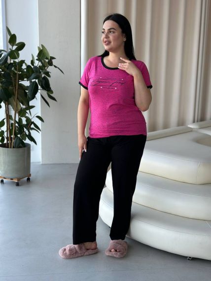 Домашній одяг,  зручна рожева піжама з чорними штанами PLUS SIZE | Зображення 3