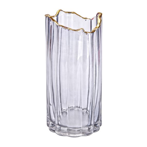 Декоративная стеклянная ваза для цветов 24,5 см, с золотой окантовкой | Зображення 1
