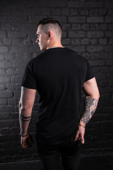 Мужская классическая базовая хлопковая футболка RA938 размер L, цвет черный | Зображення 5