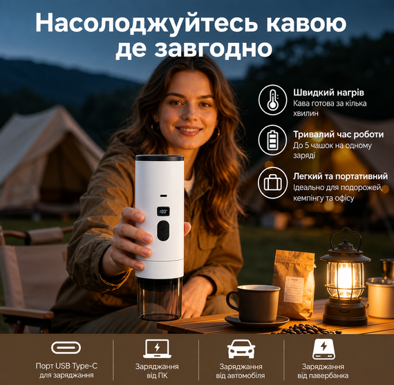 Портативна кавоварка з підігрівом 18 бар, акумулятором 7800mAh та підтримкою капсул і меленої кави | Зображення 7