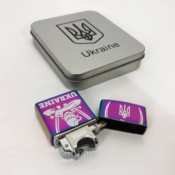 Дуговая электроимпульсная USB зажигалка Украина (металлическая коробка) HL-449. Цвет: хамелеон | Зображення 8