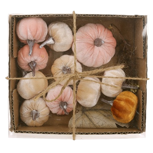 Набір для декору : оксамитові гарбузи, гілки та листя, 16.5*15*5см, колір - ніжно - рожевий