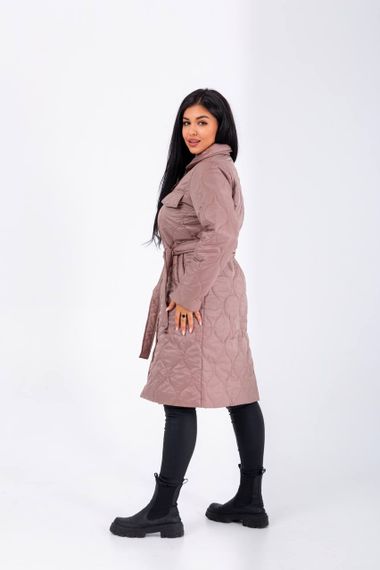 Женская демисезонная куртка-пальто стеганая NB23026 цвет мокко, размер 46/48 | Зображення 3