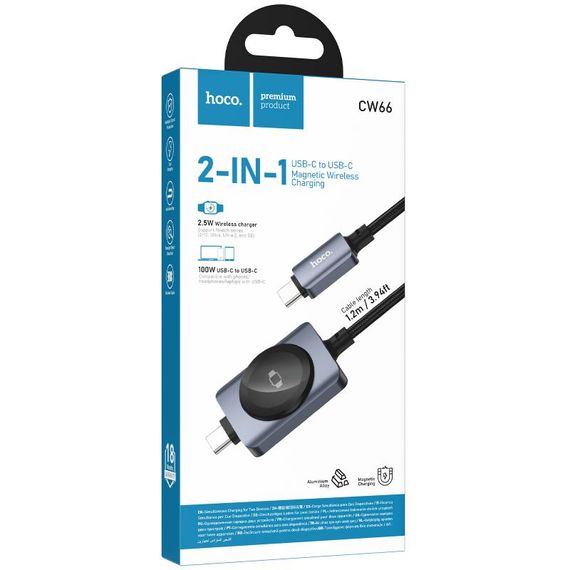 Дата кабель Hoco CW66 2in1 Type-C to iWatch/Type-C PD100W (1.2m) Black | Зображення 4