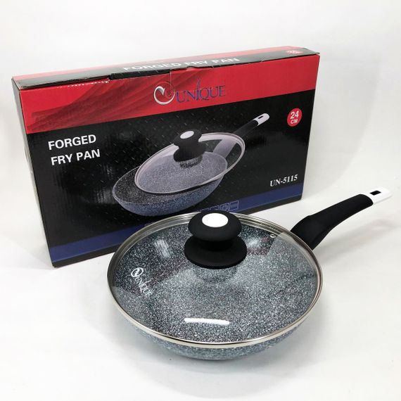 Сковорода UNIQUE UN-5115-24 см із кришкою/граніт світлий