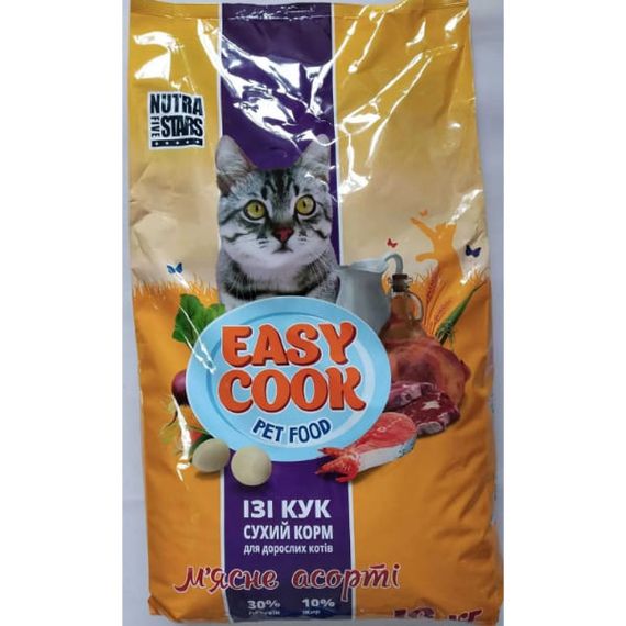 NutraFiveStars Ізі Кук М'ясне Асорті EasyCook Cat Сухий корм для дорослих котів. 10 кг.