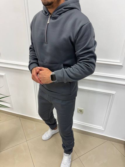 Теплий чоловічий спортивний костюм на флісі худі на блискавці і штани колір темно-сірий розмір S (44-46) adl1003 | Зображення 2