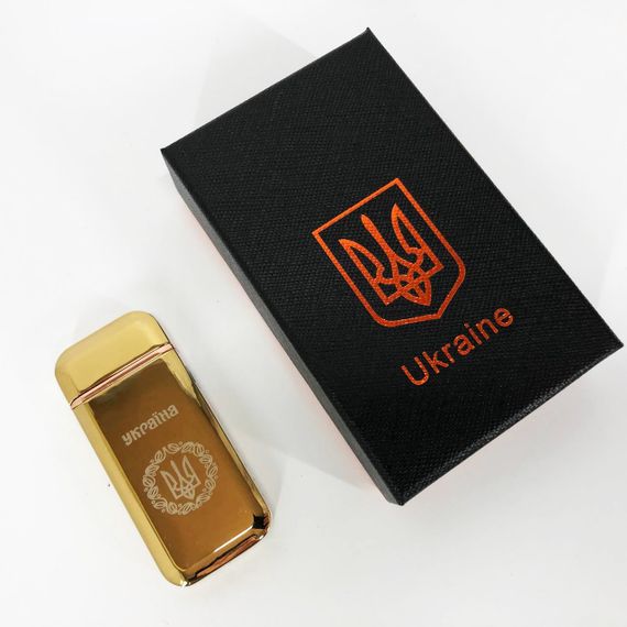 Дугова електроімпульсна запальничка USB Герб України індикатор заряду, ліхтарик HL-442. Колір: золотий | Зображення 4