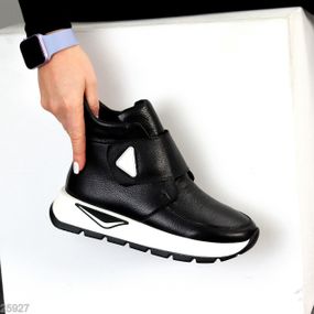 Дизайнерские черные зимние спортивные ботинки на липучке натуральная кожа флотар 38